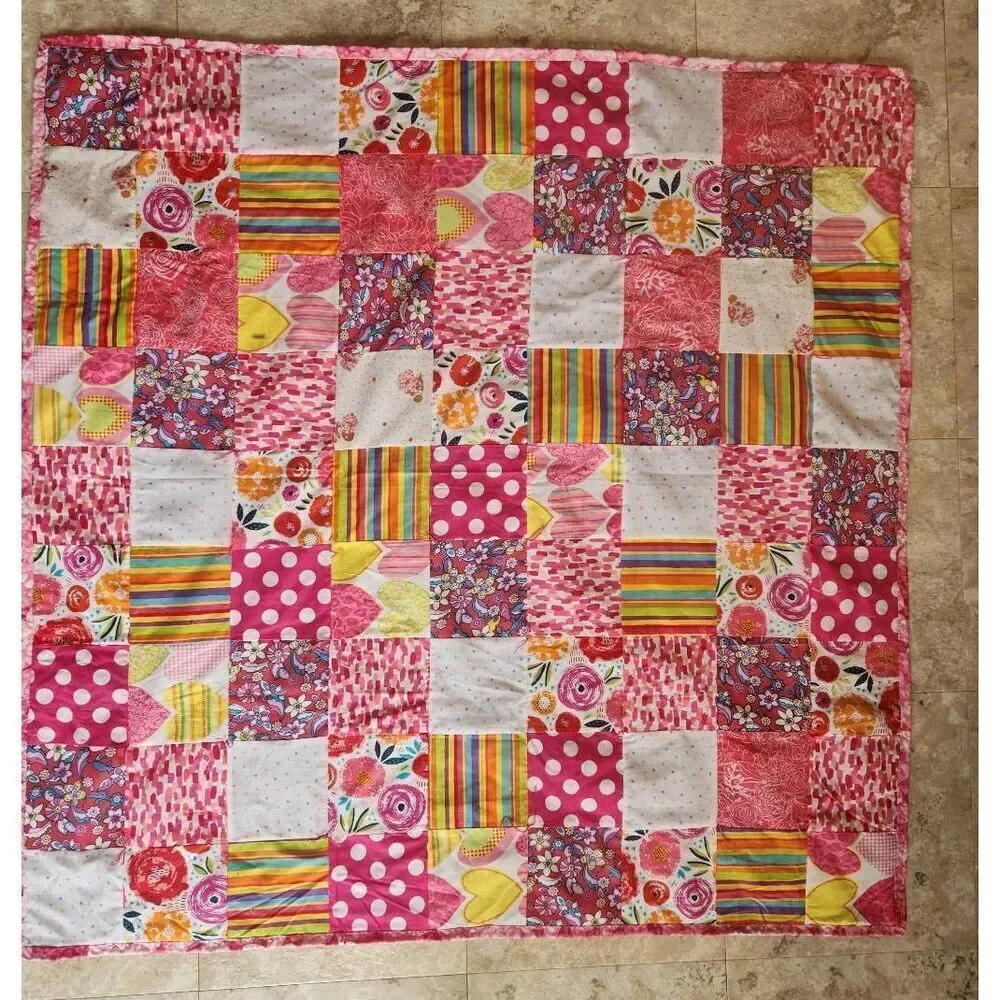 Handmade bright colored baby patchwork quilt,  New